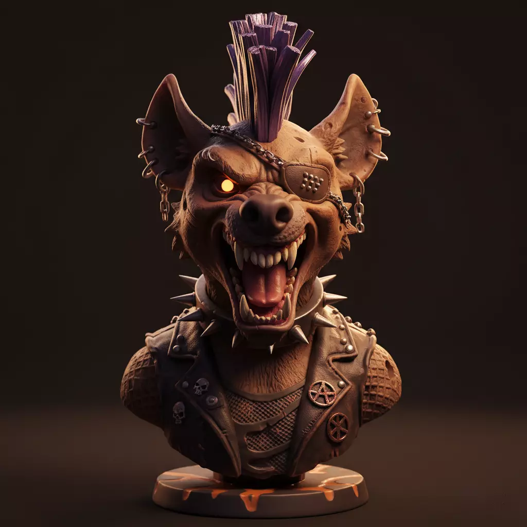 Punk Hyena Bust Rebel Statue Detailed STL Model 3D print model