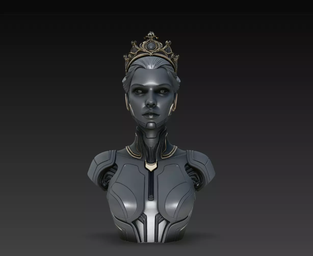 Royal Cyber Queen Android Bust Sci Fi STL Model 3D print model