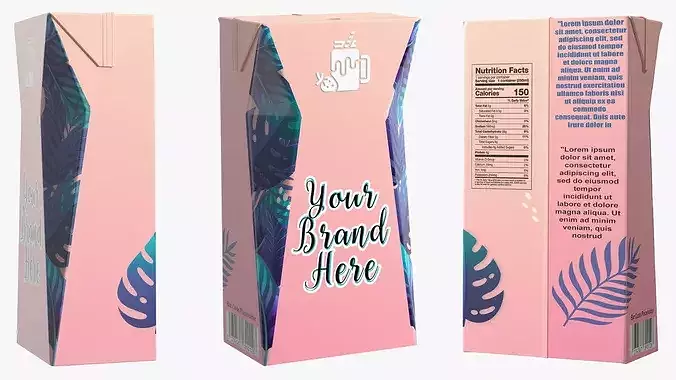 Small Aseptic Carton Mockup Pink 3D model 5