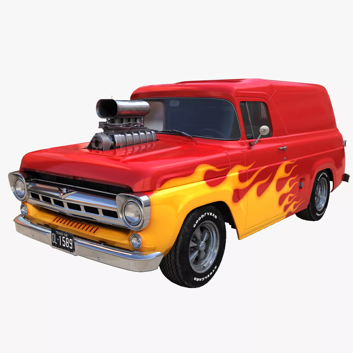 50s American panelvan hotrod truck Low-poly 3D model