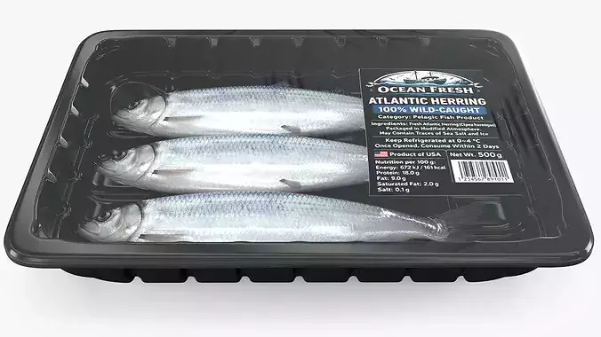 Vacuum Sealed Tray with Atlantic Herring Silver 3D model