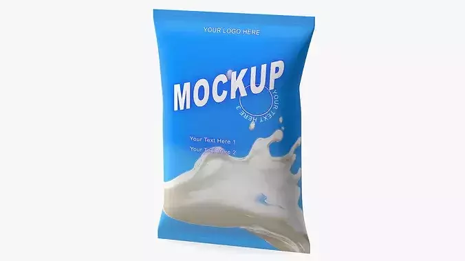 Pillow Shape Milk Package Mockup Blue Low-poly 3D model