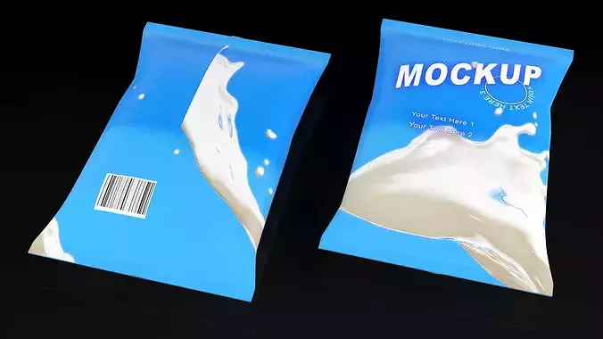 Pillow Shape Milk Package Mockup Blue Low-poly 3D model 3