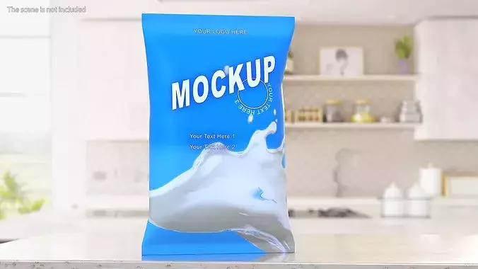 Pillow Shape Milk Package Mockup Blue Low-poly 3D model 4