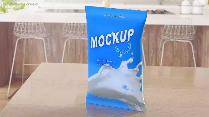 Pillow Shape Milk Package Mockup Blue Low-poly 3D model 5