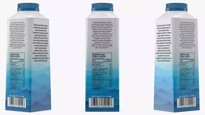 Blue Beverage Carton Package with Cap Mockup 3D model 6