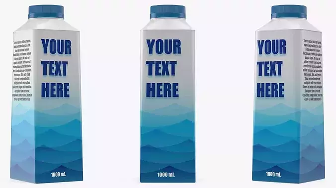 Blue Beverage Carton Package with Cap Mockup 3D model 5