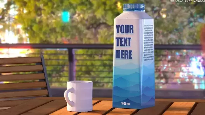 Blue Beverage Carton Package with Cap Mockup 3D model 3
