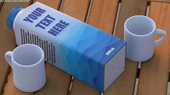Blue Beverage Carton Package with Cap Mockup 3D model 4