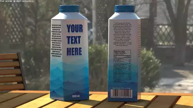 Blue Beverage Carton Package with Cap Mockup 3D model 2