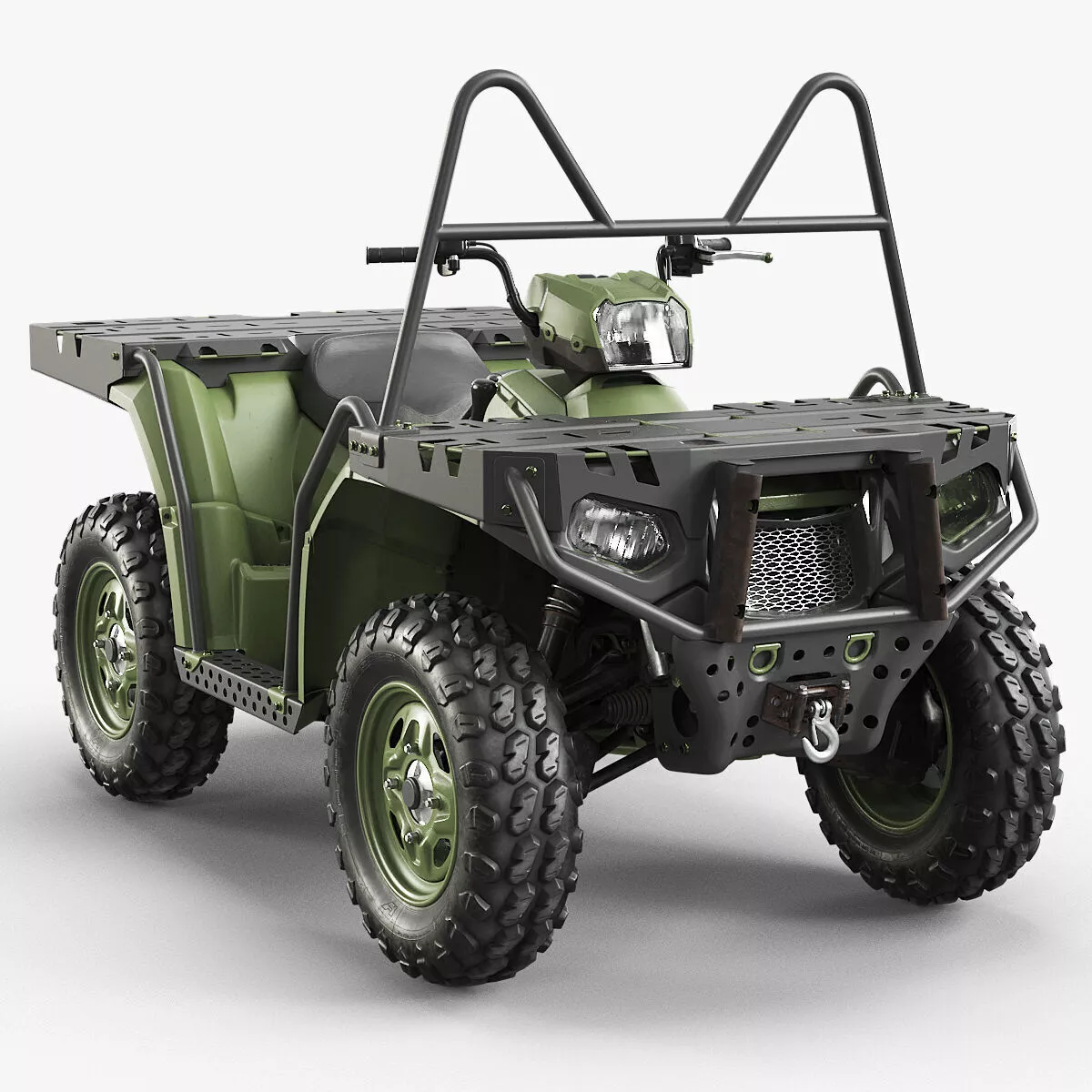 Tactical Offroad ATV Cargo Racks Green Rigged 3D model