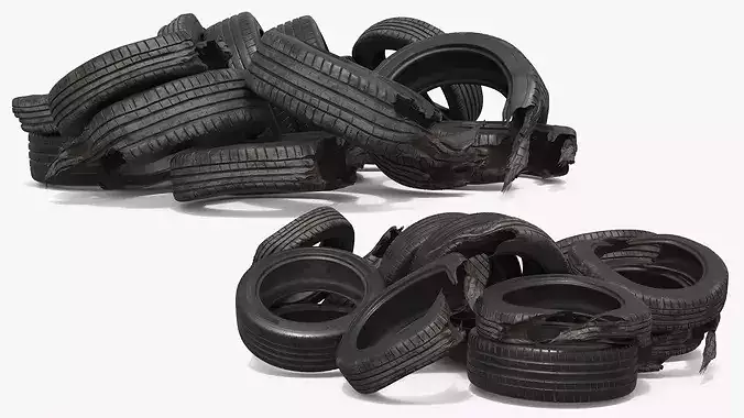 Worn Vehicle Tire Heap Old 3D model 3