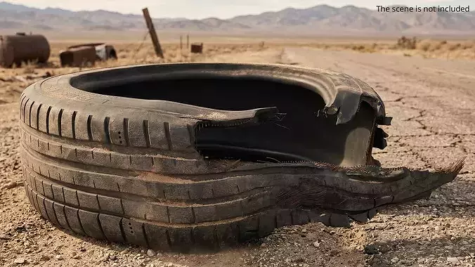 Worn Vehicle Tire Heap Old 3D model 2