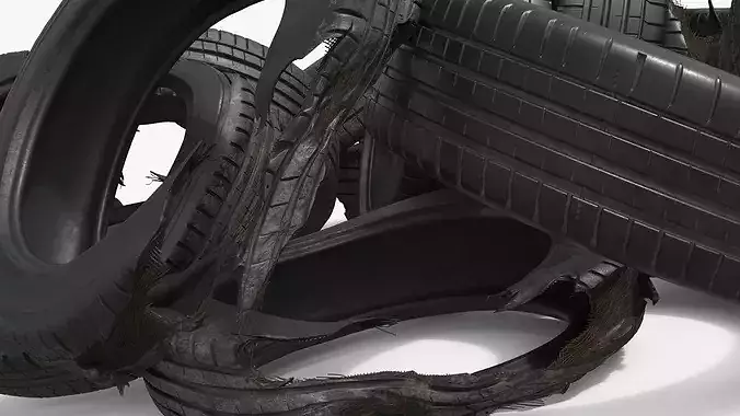 Worn Vehicle Tire Heap Old 3D model 6