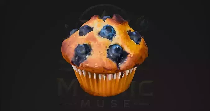 Low Poly Blueberry Muffin 3D Model - Bakery Game Asset Low-poly 3D model