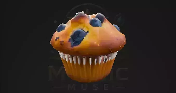 Low Poly Blueberry Muffin 3D Model - Bakery Game Asset Low-poly 3D model 5