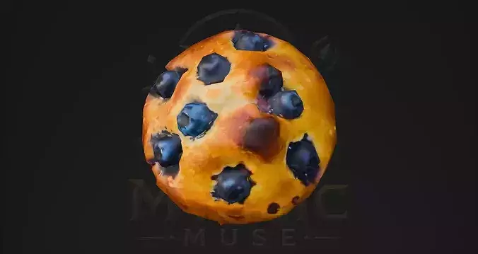 Low Poly Blueberry Muffin 3D Model - Bakery Game Asset Low-poly 3D model 4