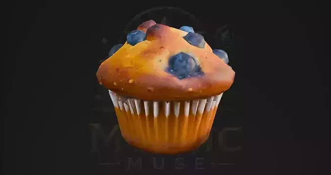 Low Poly Blueberry Muffin 3D Model - Bakery Game Asset Low-poly 3D model 6