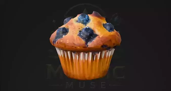 Low Poly Blueberry Muffin 3D Model - Bakery Game Asset Low-poly 3D model 2