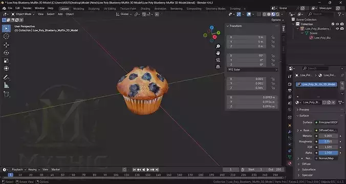 Low Poly Blueberry Muffin 3D Model - Bakery Game Asset Low-poly 3D model 7