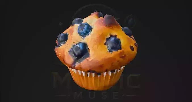 Low Poly Blueberry Muffin 3D Model - Bakery Game Asset Low-poly 3D model 3