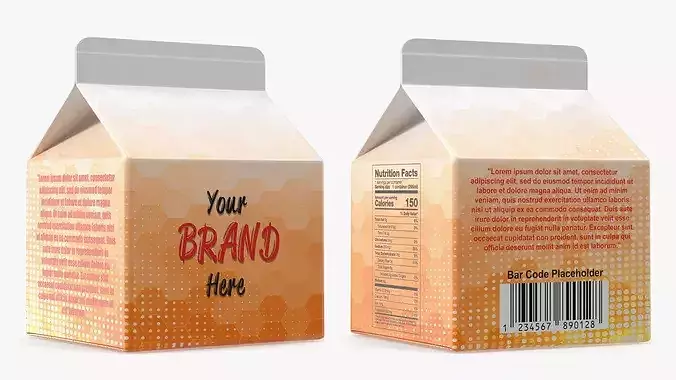 Gable Top Carton Packaging Mockup Orange Low-poly 3D model 5