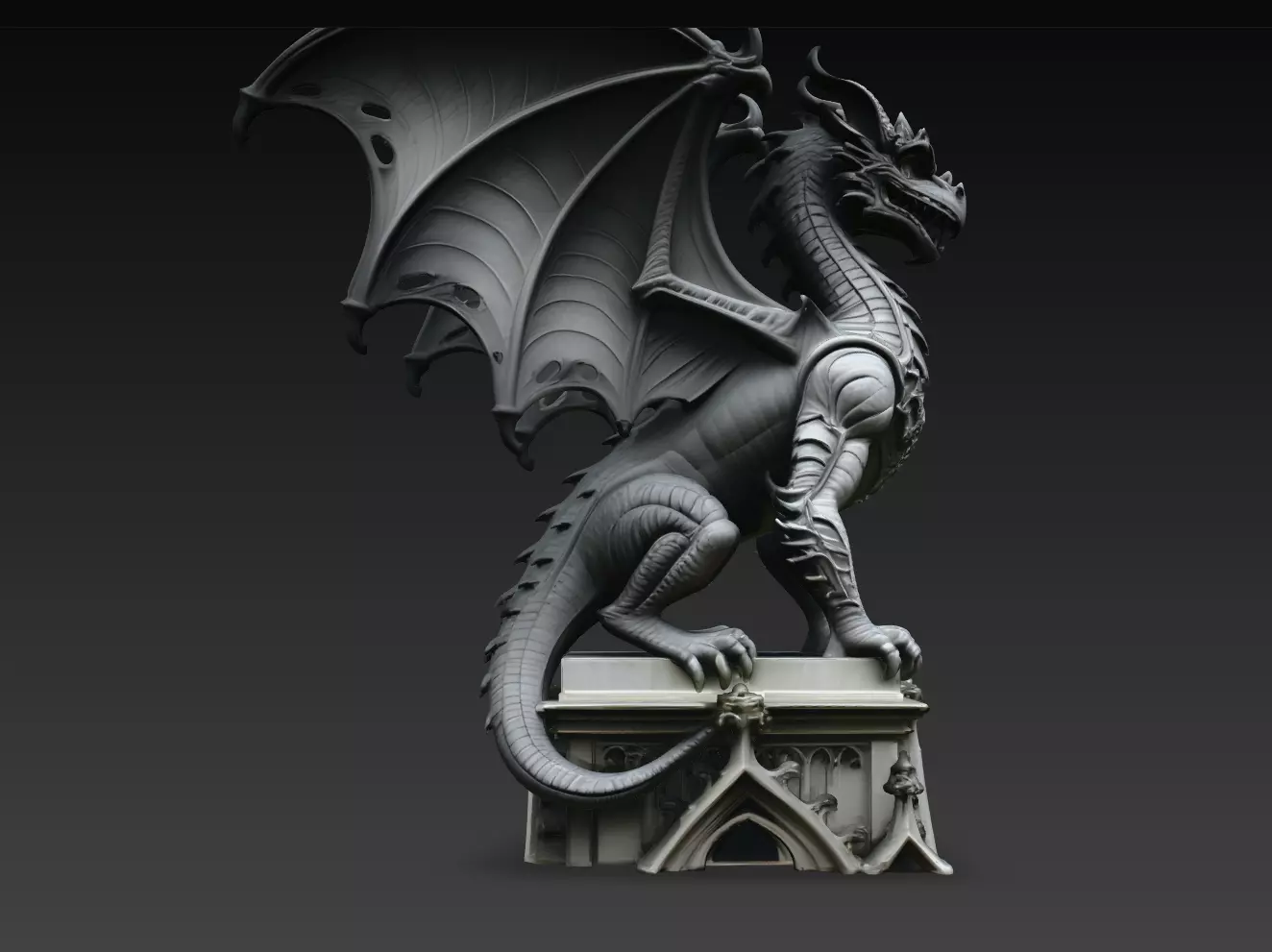 Side View Gothic Dragon Cathedral Statue STL Print Model 3D print model