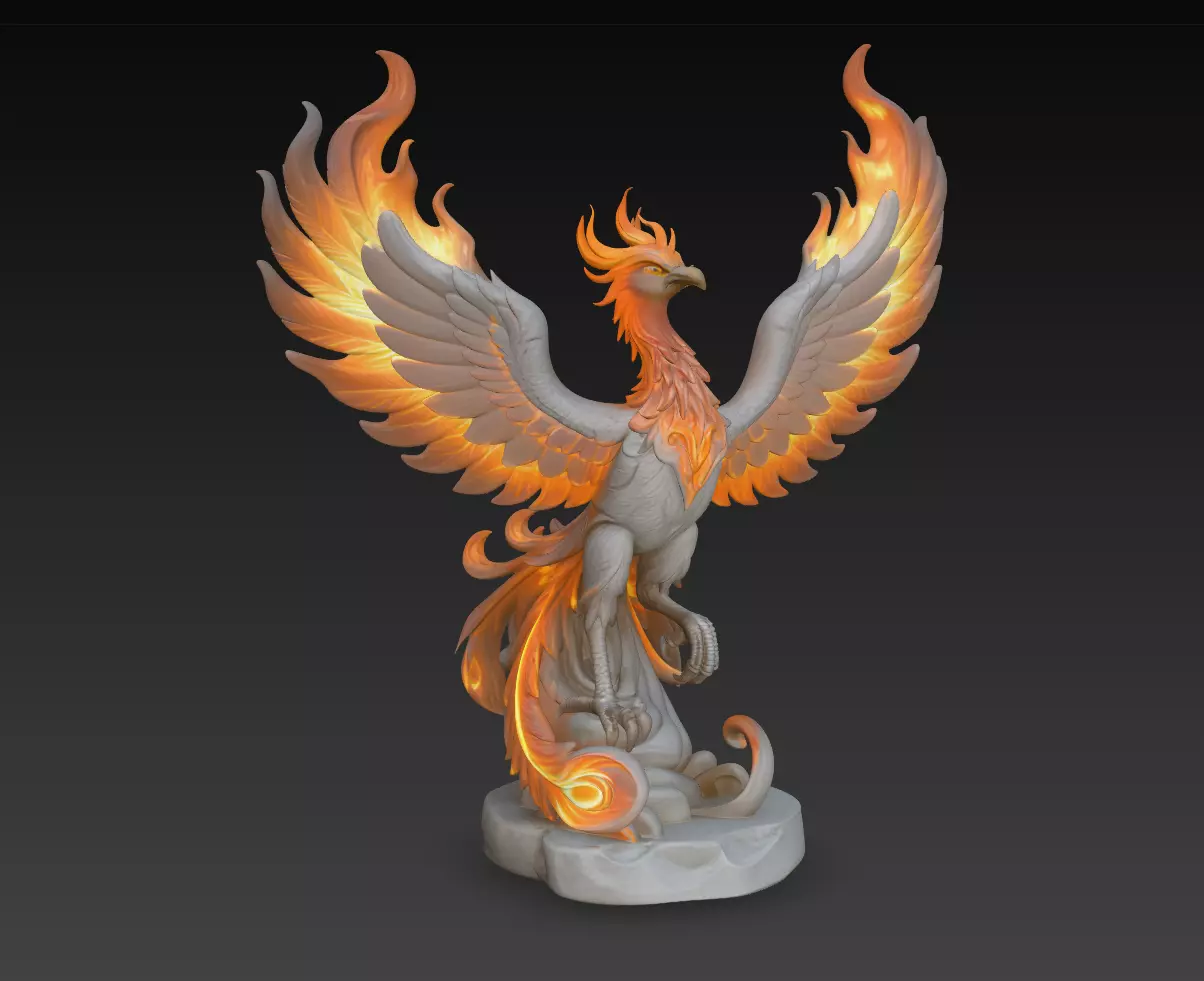 Side View Phoenix Flame Wings Fantasy Statue STL Model 3D print model