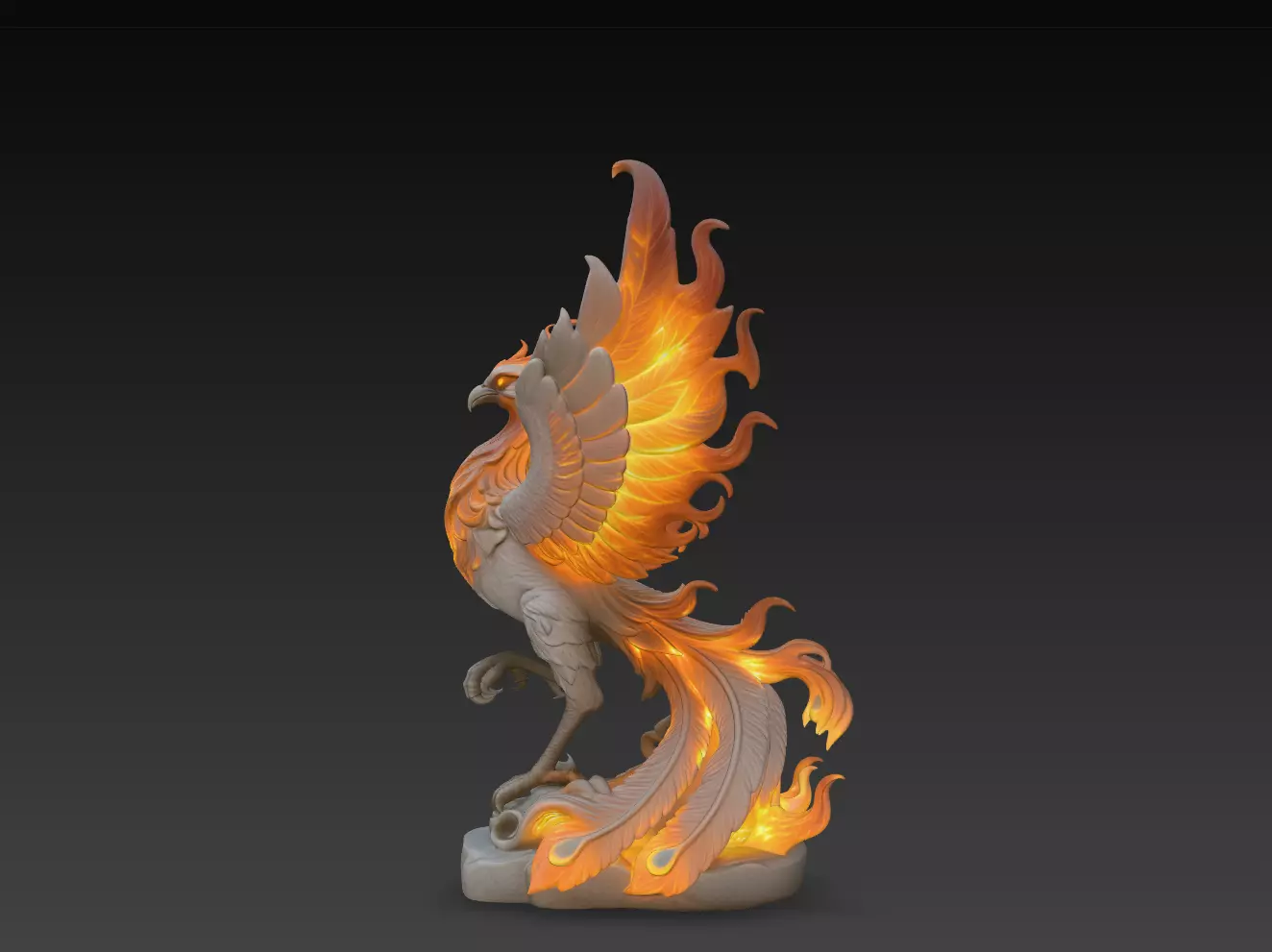 Side View Phoenix Fire Wing Fantasy Bird Statue STL Model 3D print model