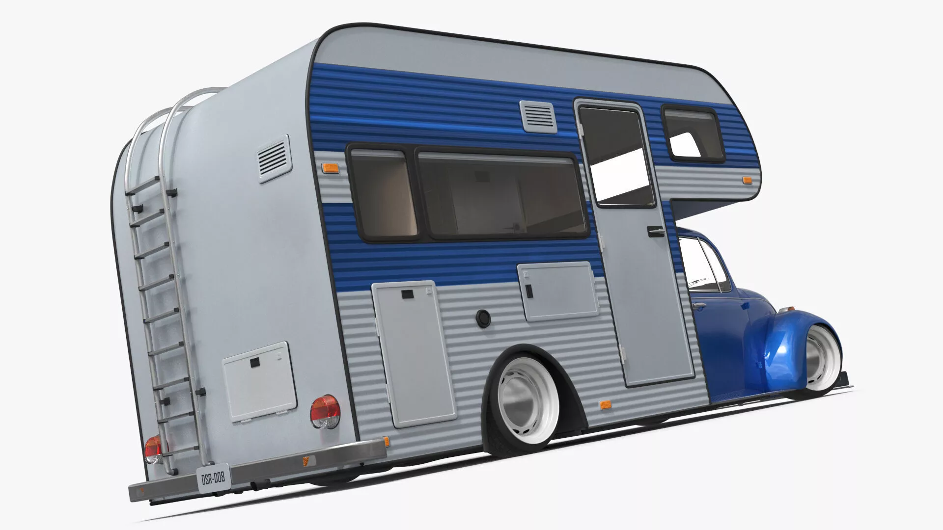 Retro Style Motorhome Blue Rigged for Maya 3D model