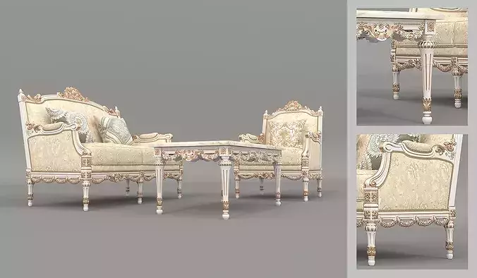Royal Classic Living Room Set 6 3D model 5