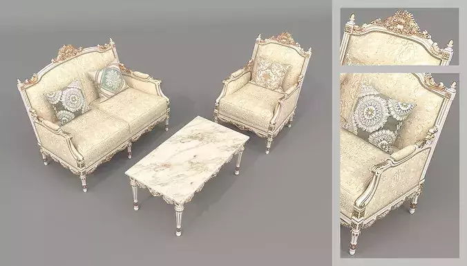 Royal Classic Living Room Set 6 3D model 2
