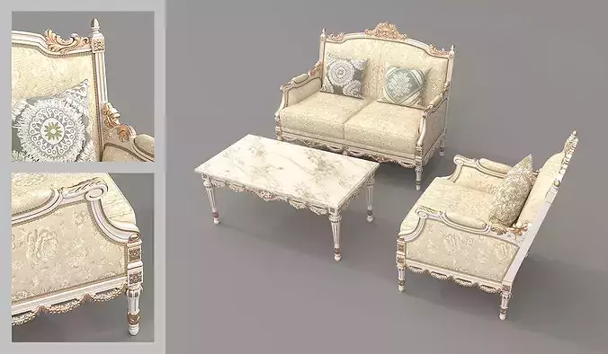 Royal Classic Living Room Set 6 3D model 4