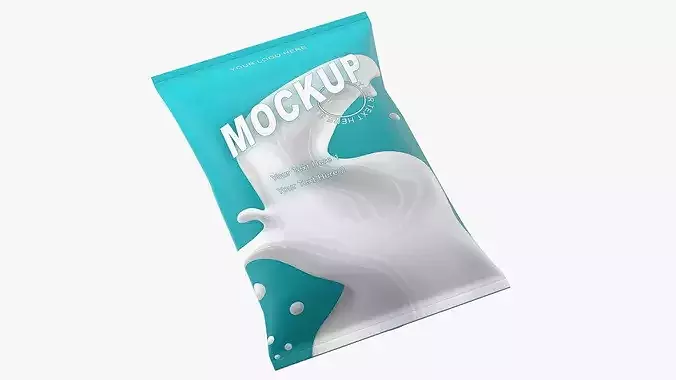 Pillow Shape Milk Package Mockup Green Low-poly 3D model