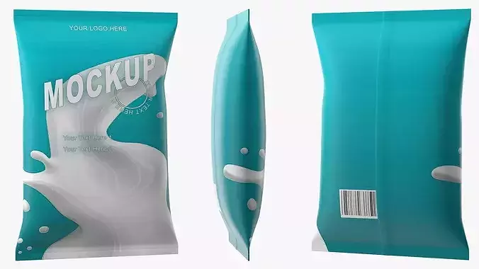 Pillow Shape Milk Package Mockup Green Low-poly 3D model 7