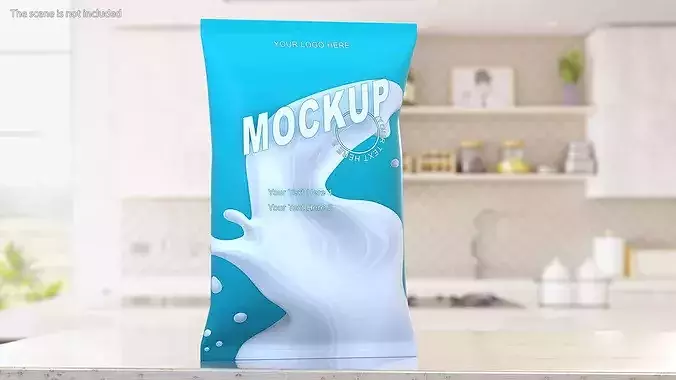 Pillow Shape Milk Package Mockup Green Low-poly 3D model 2