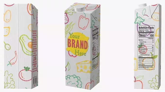Mockup Aseptic Carton Package with White Screw Cap 3D model 7