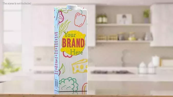 Mockup Aseptic Carton Package with White Screw Cap 3D model 3