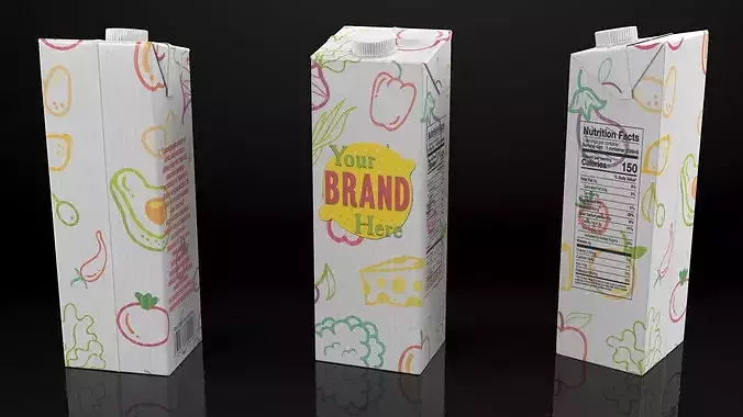 Mockup Aseptic Carton Package with White Screw Cap 3D model 2