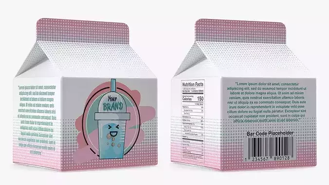 Gable Top Carton Package Mockup Blush 3D model 6