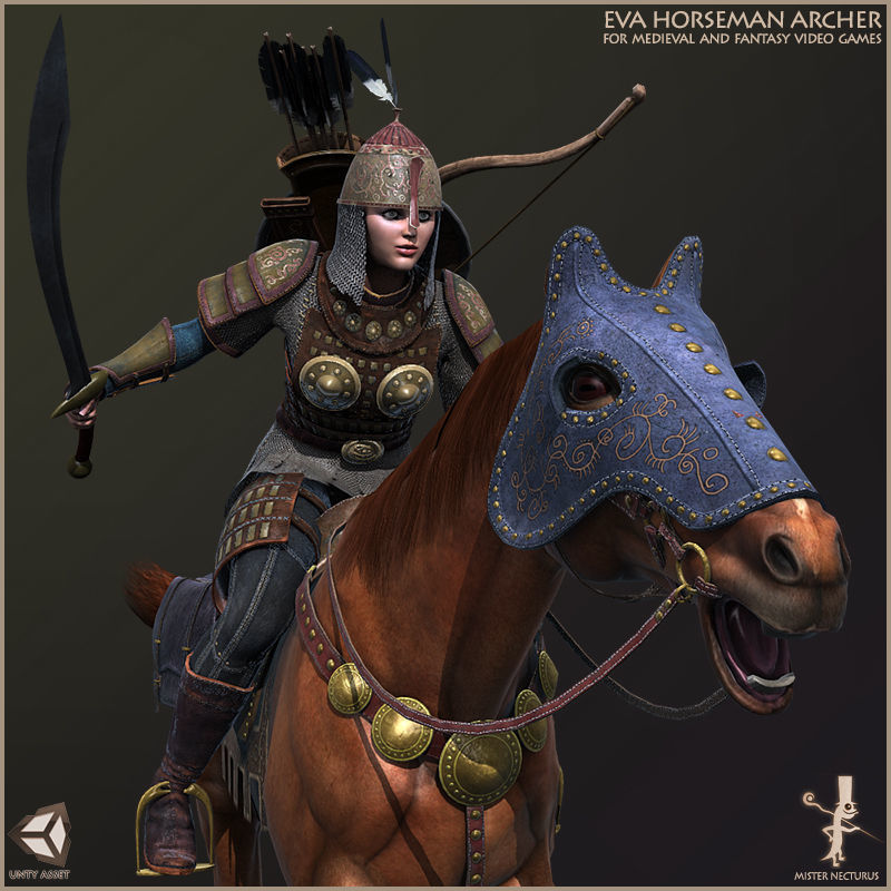Eva And Adam Horseman Archers Light Version Low-poly 3D model_21