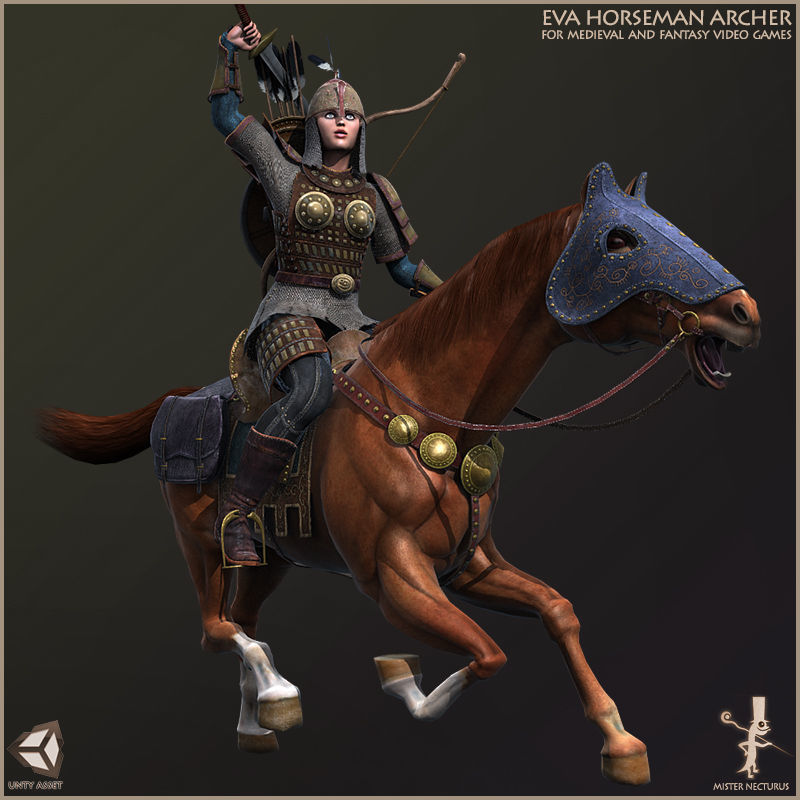 Eva And Adam Horseman Archers Light Version Low-poly 3D model_19