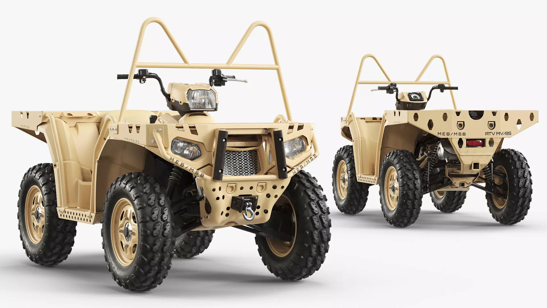 Polaris Tactical Cargo ATV MV85 Desert Rigged 3D model