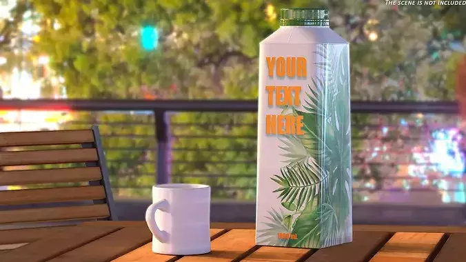 Green Beverage Carton Package with Cap Mockup 3D model 4