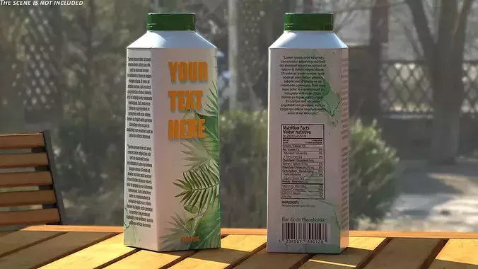 Green Beverage Carton Package with Cap Mockup 3D model 3