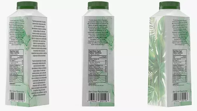 Green Beverage Carton Package with Cap Mockup 3D model 7