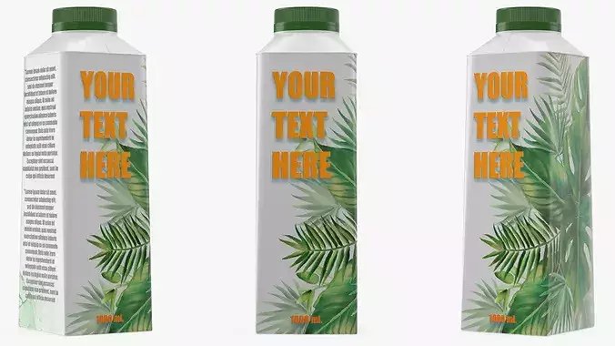 Green Beverage Carton Package with Cap Mockup 3D model 6
