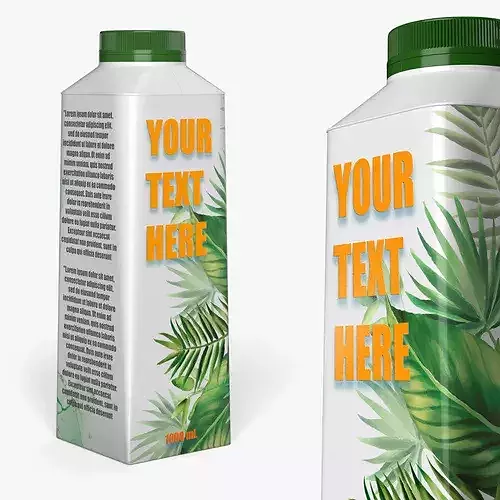 Green Beverage Carton Package with Cap Mockup 3D model 2