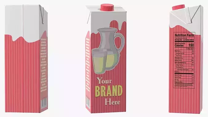 Mockup Aseptic Carton Pack with Screw Cap Red 3D model 7