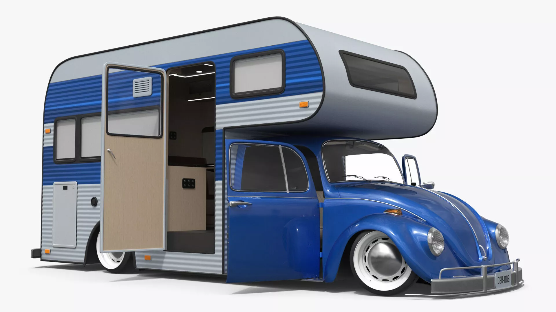 Retro Style Motorhome Blue Rigged for Cinema 4D 3D model